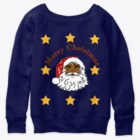 Black Santa Christmas Apparel Navy  T-Shirt Front