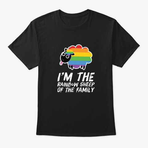 Rainbow Sheep Of The Family Gay Pride  Black T-Shirt Front
