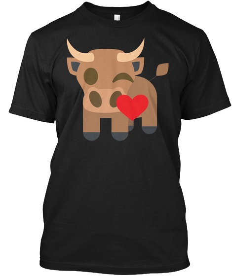Ox Emoji Flirting And Blowing Kiss Black T-Shirt Front