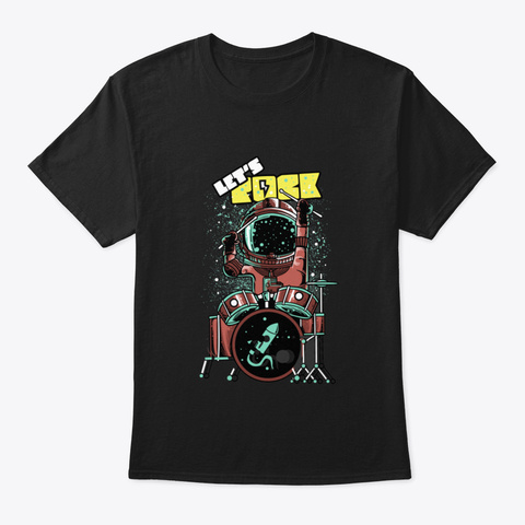 Astronaut Playing Drums Black T-Shirt Front