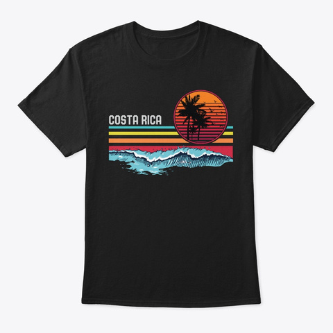 Vintage Costa Rica Beach Sunset Surfing Black T-Shirt Front