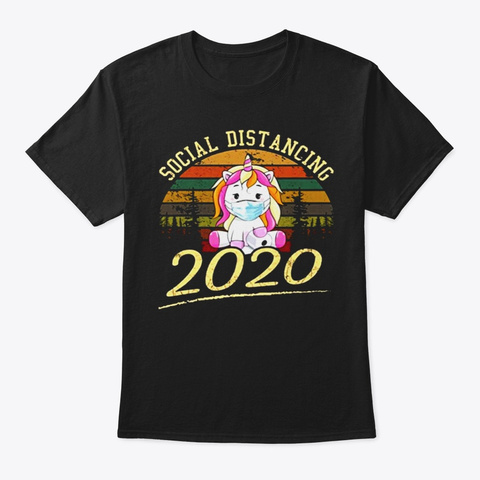 Unicorn 2020 Quarantine Social Distancin Black T-Shirt Front