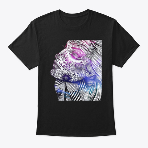 Girl Pattern Design By Route 55 Black áo T-Shirt Front