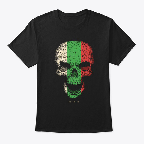 Skull Bulgaria Flag Skeleton Black T-Shirt Front