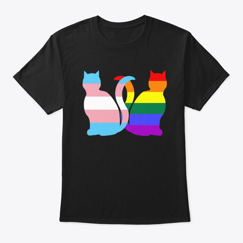 Gay Trans Pride Cats Black T-Shirt Front