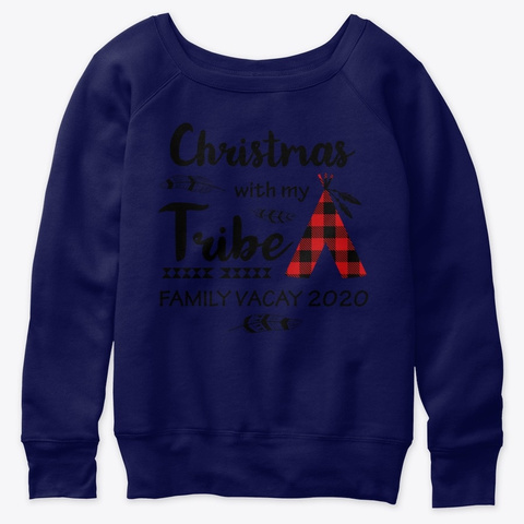 Christmas With My Tribe Buffalo Plaid Su Navy  T-Shirt Front