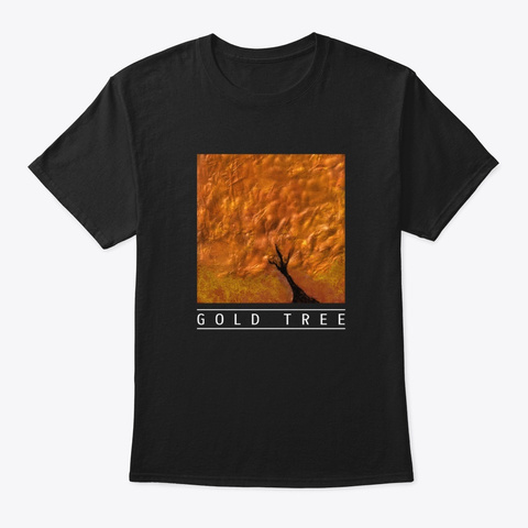 Abstract Art Design "Gold Tree" Black T-Shirt Front