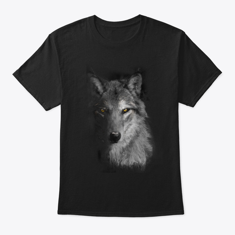Wolf Half Face Black T-Shirt Front