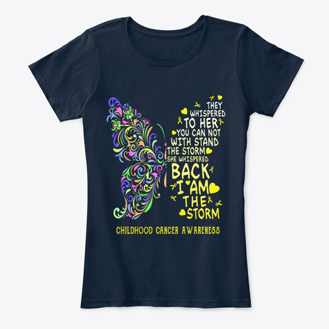 Childhood Cancer Butterfly Warrior New Navy T-Shirt Front