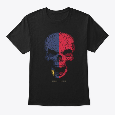 Skull Liechtenstein Flag Skeleton Black T-Shirt Front