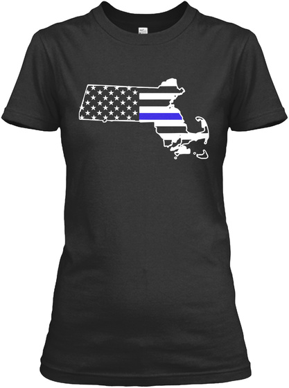 Massachusetts Thin Blue Line Women Shirts Black T-Shirt Front