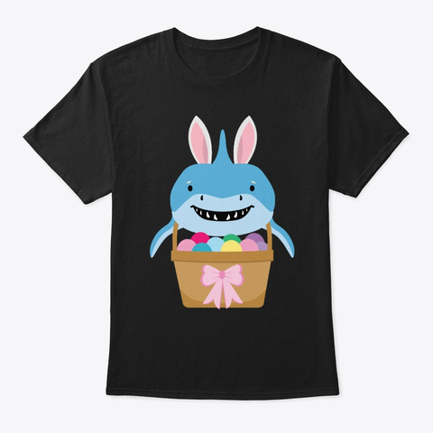 Funny Cute Shark Hunt Easter Bunny Black T-Shirt Front
