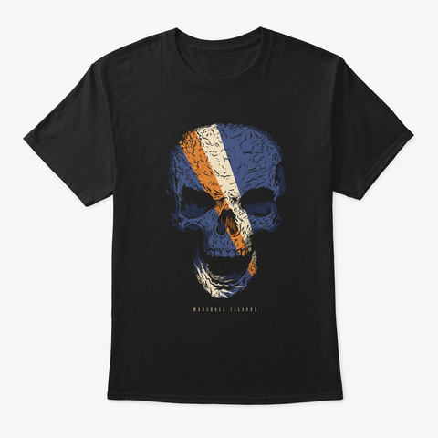 Skull Marshall Islands Flag Skeleton Black T-Shirt Front