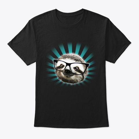 Cute Hipster Sloth Black T-Shirt Front