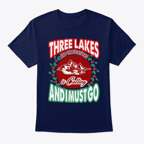 Three Lakes Three Rivers Christmas Navy T-Shirt Front