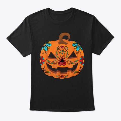 Pumpkin Sugar Skull Shirt Halloween Cost Black T-Shirt Front