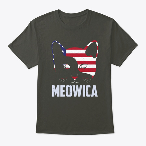 Meowica Cat American Flag 4th July Smoke Gray áo T-Shirt Front