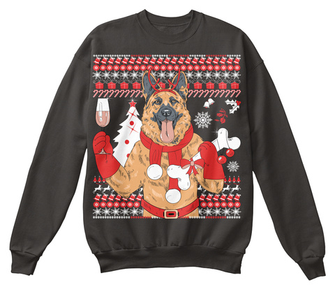 German Shepherd Christmas Sweatshirt Jet Black T-Shirt Front