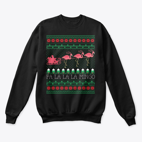 Funny Flamingo Ugly Christmas Sweater Black T-Shirt Front