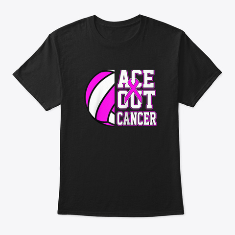 Volleyball Pink Ribbon Cancer Black T-Shirt Front