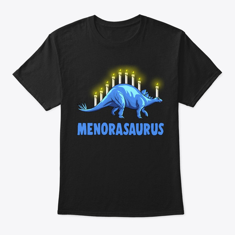 Funny Stegosaurus Hanukkah Dinosaur Meno Black T-Shirt Front