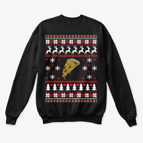 Pizza Ugly Christmas Sweater Black T-Shirt Front