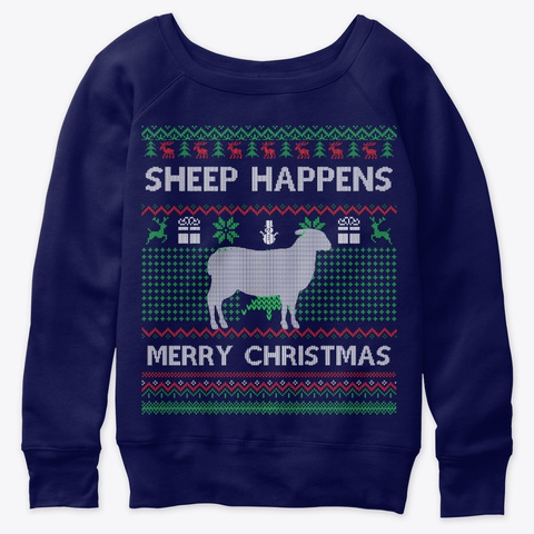 Sheep Ugly Christmas Sweater Sheep Santa Navy  T-Shirt Front