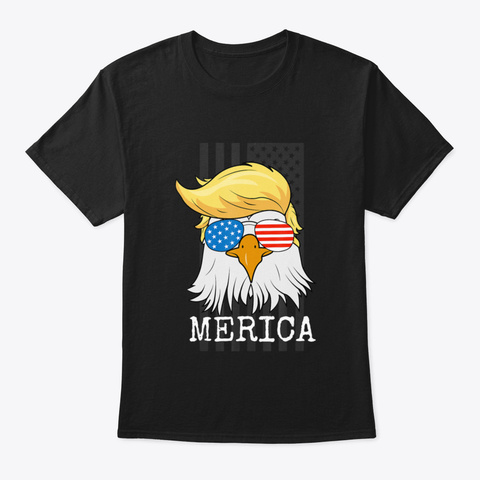 Merica Bald Eagle 4 Th Of July Trump Amer Black Kaos Front