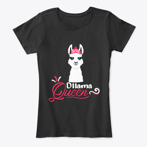 Cute Drama Llama   Dllama Queen Black T-Shirt Front