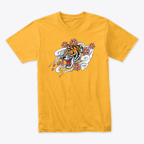 Tiger Japanese Art Men Premium Tees Gold T-Shirt Front