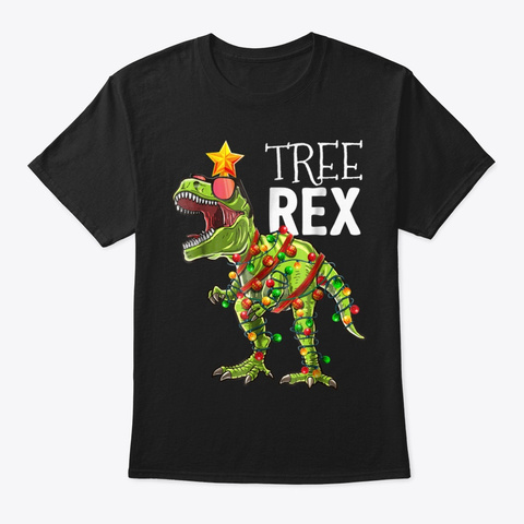 Tree Rex Christmas Shirt T Rex Dinosaur Black T-Shirt Front