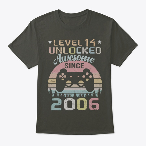 Level 14 Unlocked Awesome Since 2006 Smoke Gray T-Shirt Front