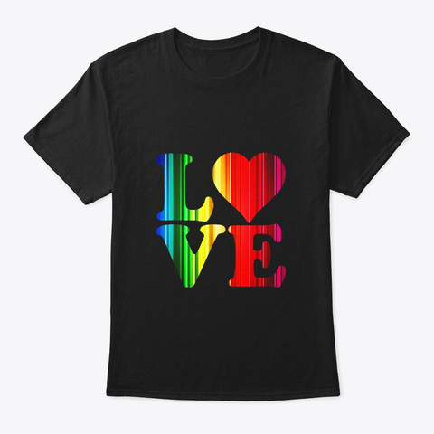 Love Rainbow Heart Flag Gay Pride Shirt Black T-Shirt Front