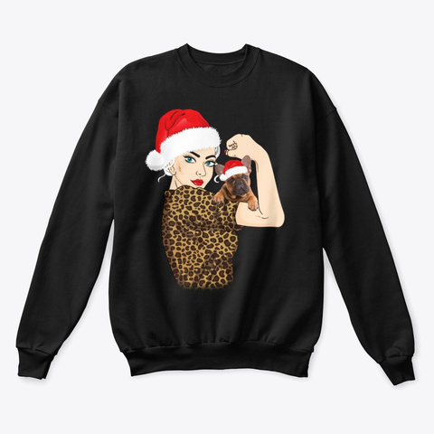 Frenchie  With Santa Women Christmas Black T-Shirt Front