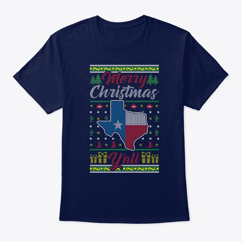 Merry Christmas Y'all Texas State Texan Navy T-Shirt Front
