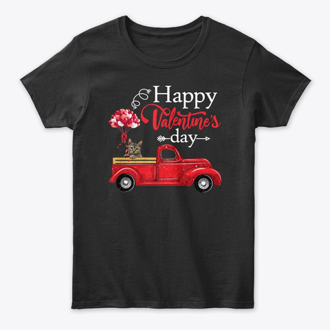 Happy Valentine's Day Truck Cat T Shirt Black T-Shirt Front