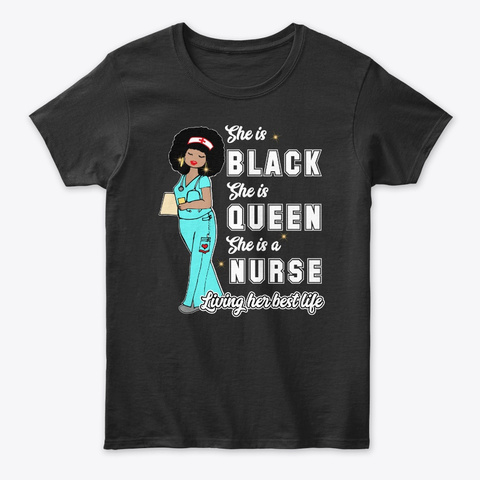 African American Black Nurse Shirt Black T-Shirt Front