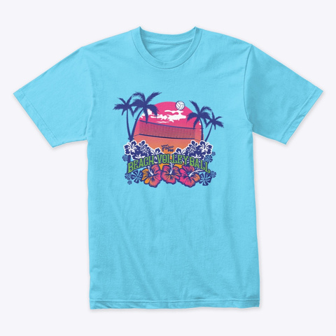 Beach Volleyball Palm Tree Net Tops Tahiti Blue T-Shirt Front