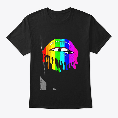 Lgbt Rainbow Shirt Lips Pride Gay Black T-Shirt Front