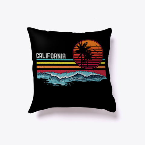 Retro California Beach Sunset Surfing Black T-Shirt Front