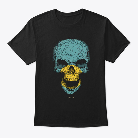 Skull Palau Flag Skeleton Black T-Shirt Front