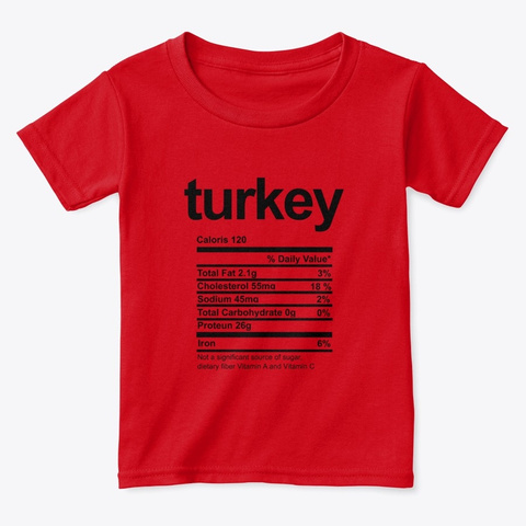 Thanksgiving Nutrition Facts Turkey Red  Camiseta Front