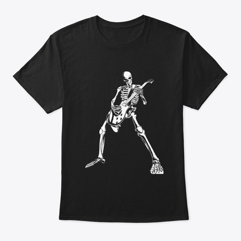 Skeleton Playing Guitar Electric Black T-Shirt Front