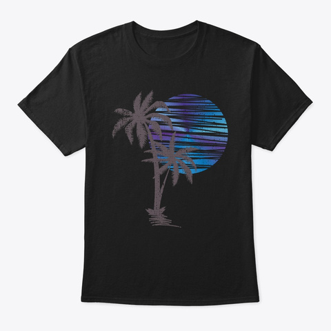 Palm Tree Sunset Silhouette Surfing Hone Black T-Shirt Front