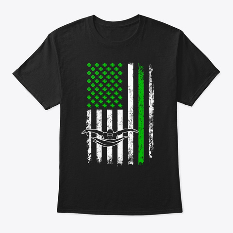  Flag Shamrock Irish T Shirt Swimming Black T-Shirt Front